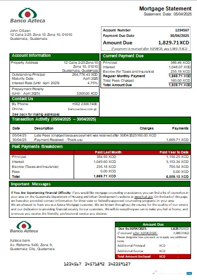 Download Guatemala Azteca bank mortgage statement scr Photoshop template